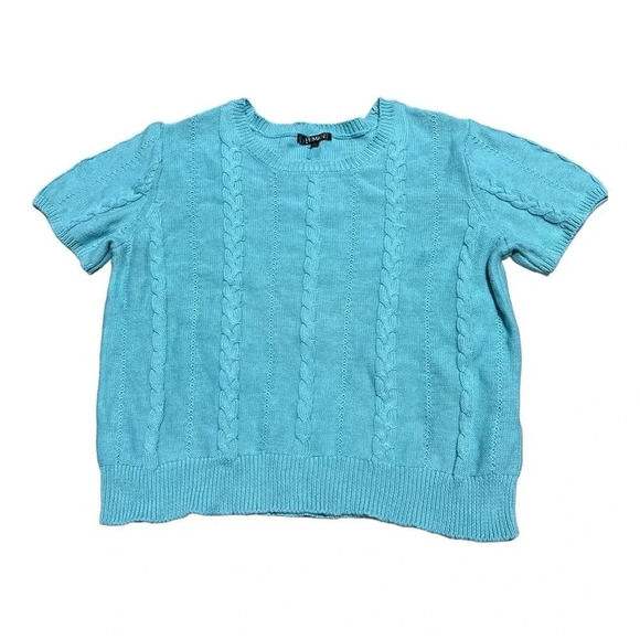 21 Main Short‎ Sleeve Knit Sweater Top - Aqua Blue Womens Size large - Picture 1 of 6
